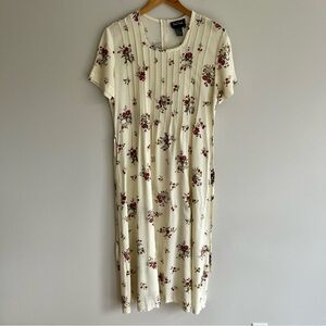 Jamie Brooke Vintage Cream Butter Yellow Pleated  Floral Midi Dress Large